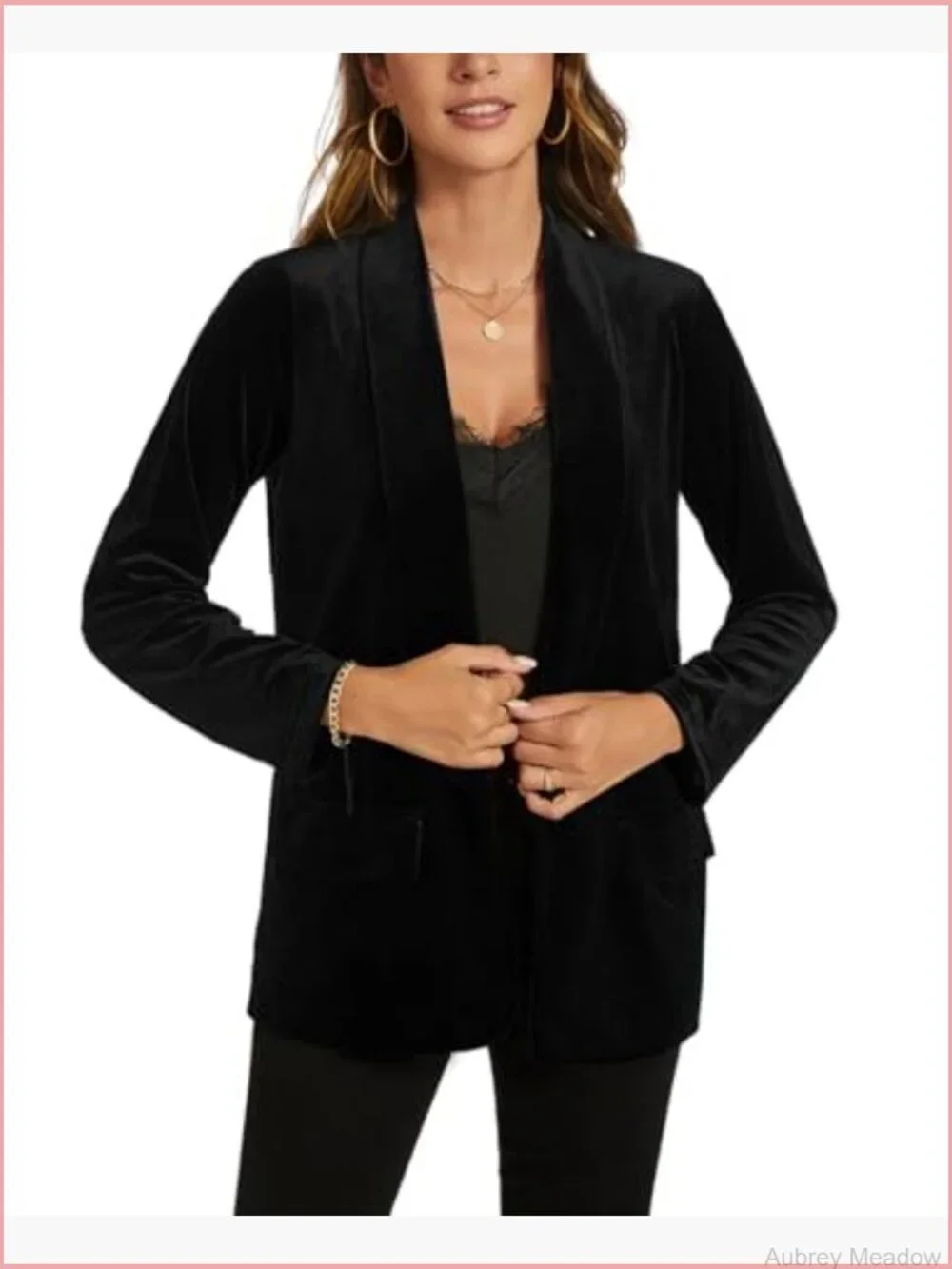 Women's Velvet Blazer Jacket Long Sleeve Open Front Business Casual Suit Jacket